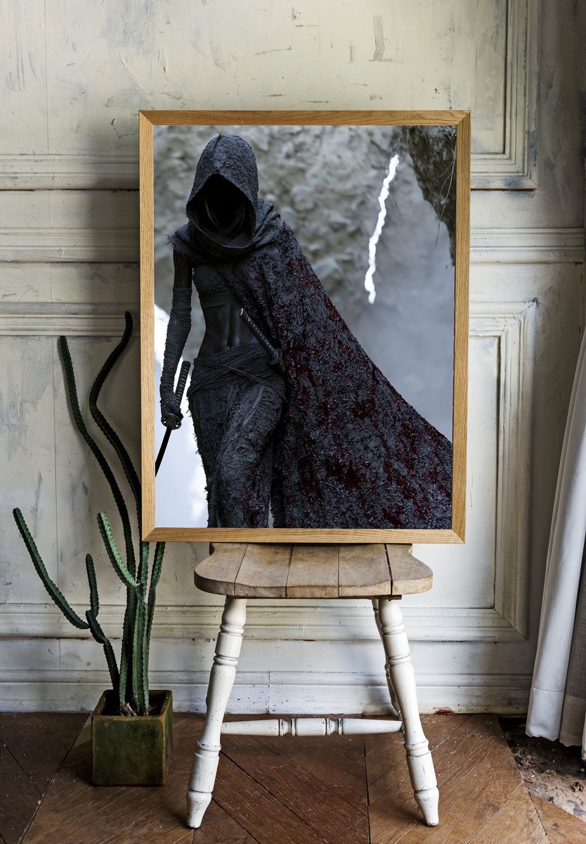 Dark Hooded Warrior Fantasy Print. room preview