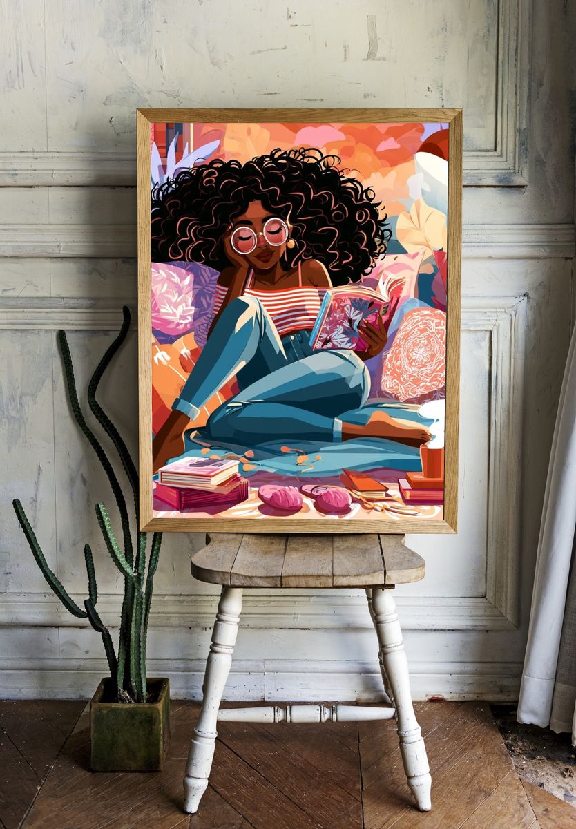 Cozy Reading Girl Illustration Poster. room preview