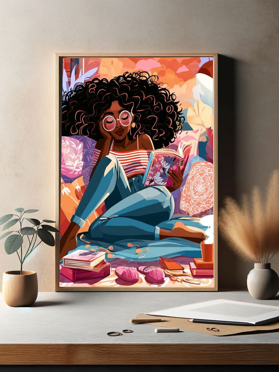 Cozy Reading Girl Illustration Poster. — room view 2