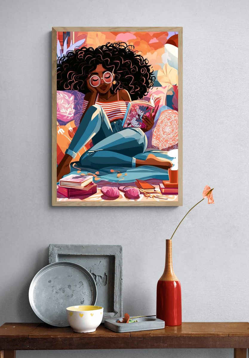 Cozy Reading Girl Illustration Poster. — room view 3