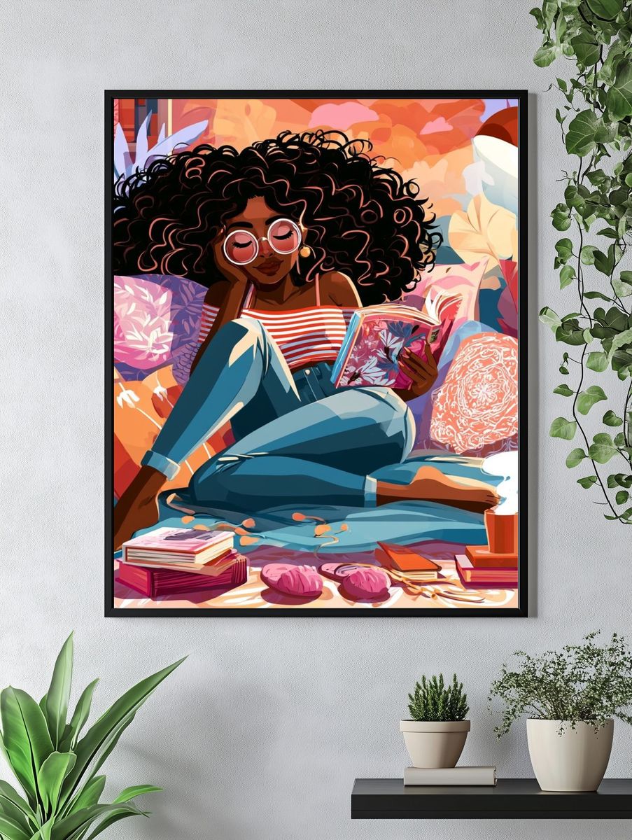 Cozy Reading Girl Illustration Poster. — room view 4