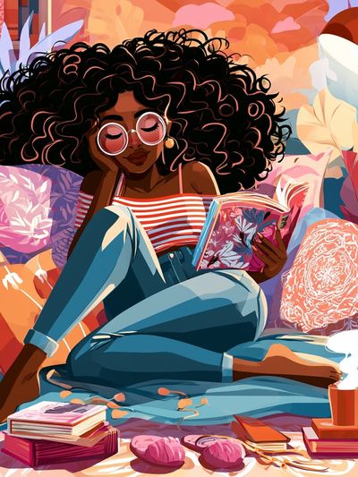 Cozy Reading Girl Illustration Poster.