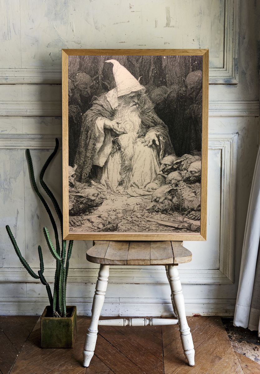 Wizard and Goblins Fantasy Print. — room view 1