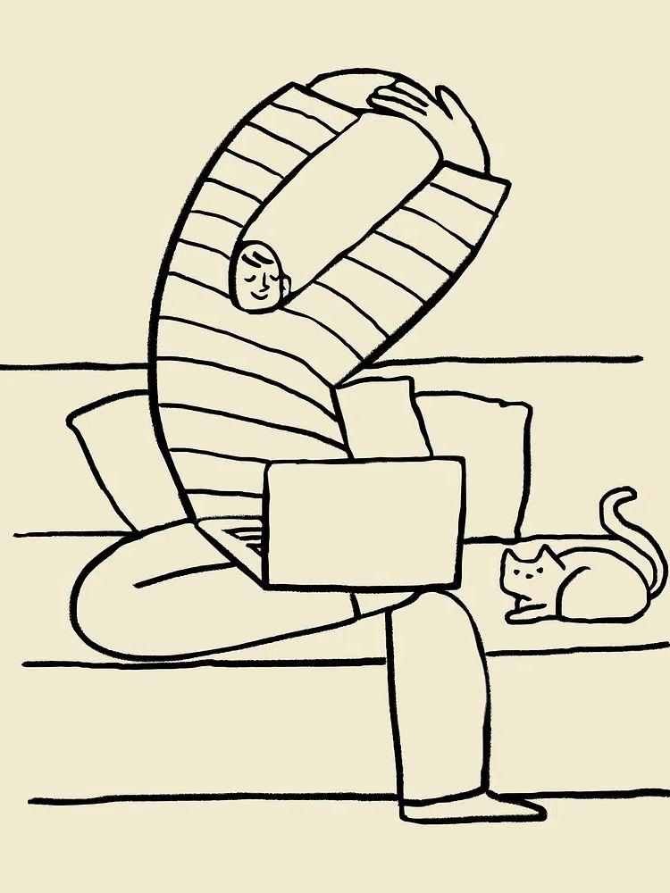 Man working home his cat. poster detail