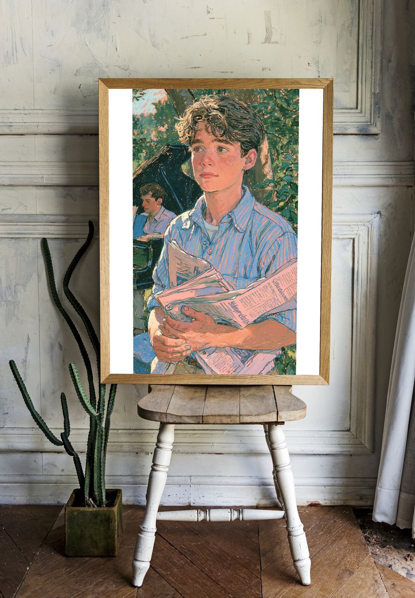 Boy Reading in Garden Illustration Poster. room preview