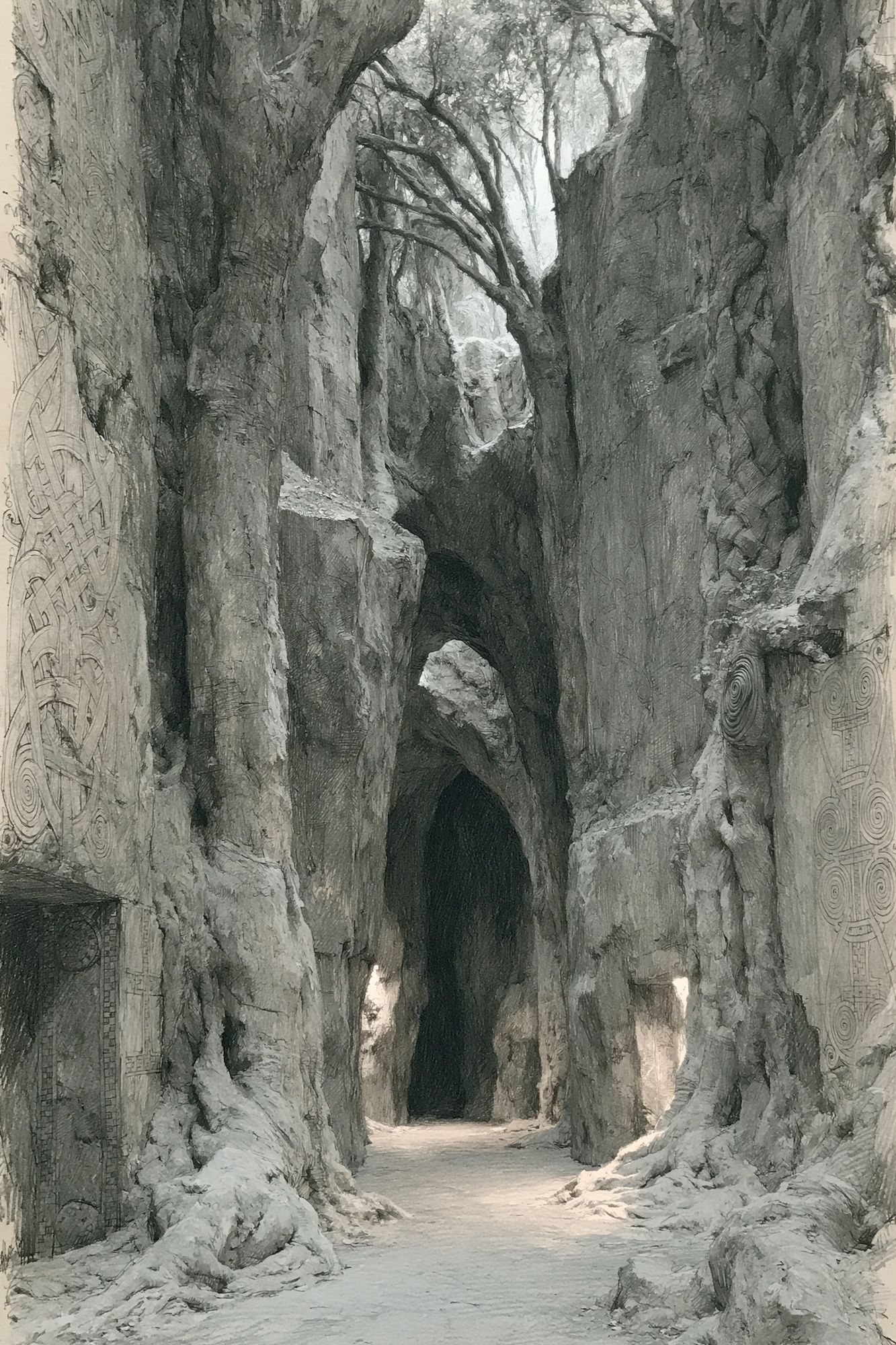 Ancient Tree Passage Illustration Poster. poster — illustration art