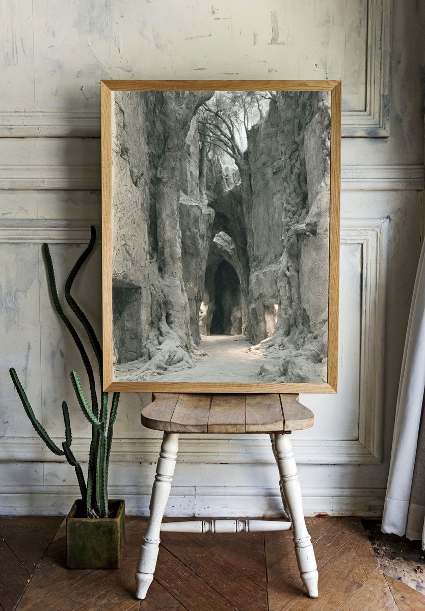 Ancient Tree Passage Illustration Poster. — room view 1