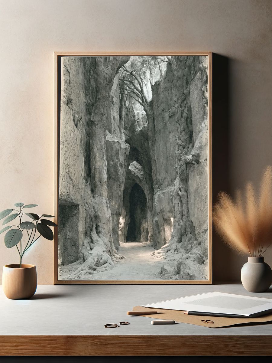 Ancient Tree Passage Illustration Poster. — room view 2