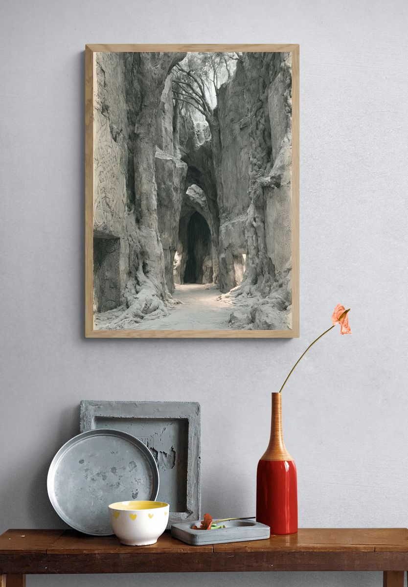 Ancient Tree Passage Illustration Poster. — room view 3