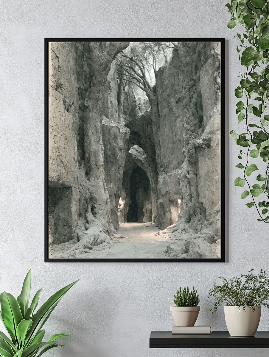 Ancient Tree Passage Illustration Poster. — room view 4
