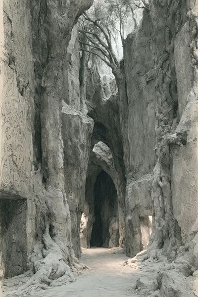 Ancient Tree Passage Illustration Poster. poster
