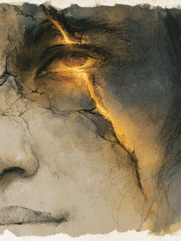 Golden Face Study Illustration Print. poster — illustration art