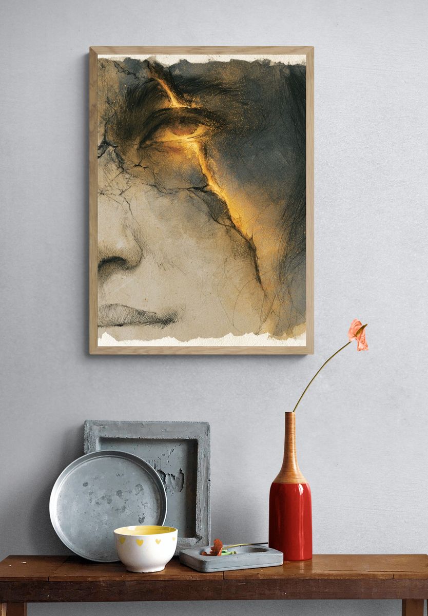 Golden Face Study Illustration Print. — room view 3