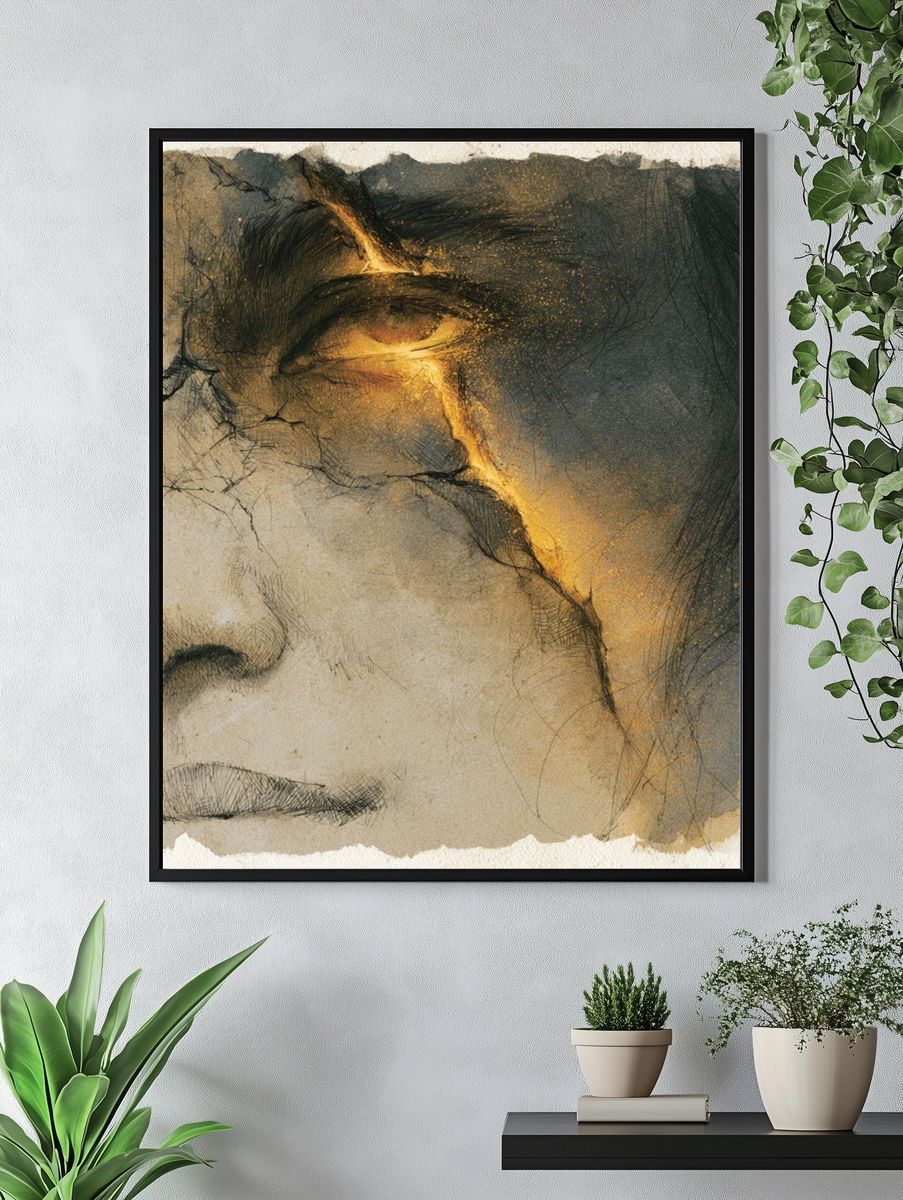 Golden Face Study Illustration Print. — room view 4
