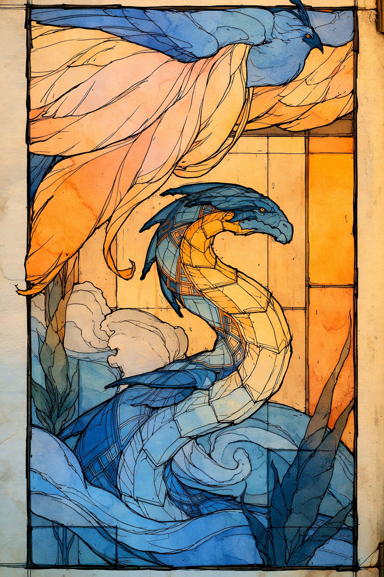 Blue Birds Stained Glass Poster. poster detail