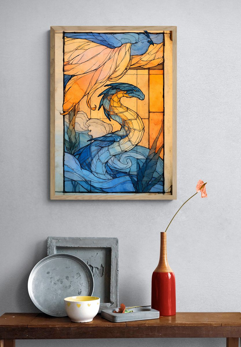 Blue Birds Stained Glass Poster. — room view 3
