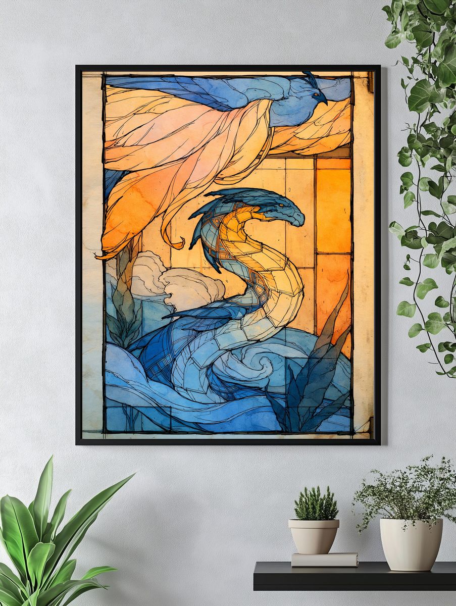 Blue Birds Stained Glass Poster. — room view 4
