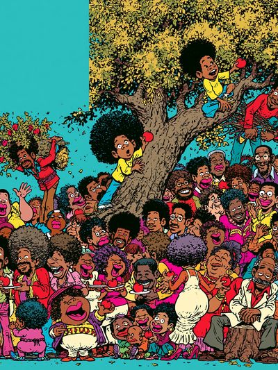 Apple Tree Crowd Illustration Poster.