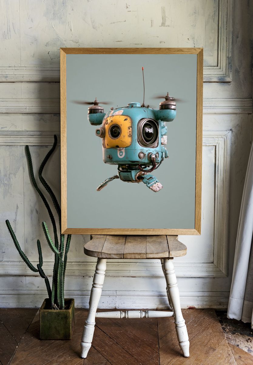 Retro Drone Robot Portrait Poster. room preview