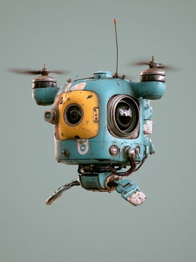 Retro Drone Robot Portrait Poster. poster