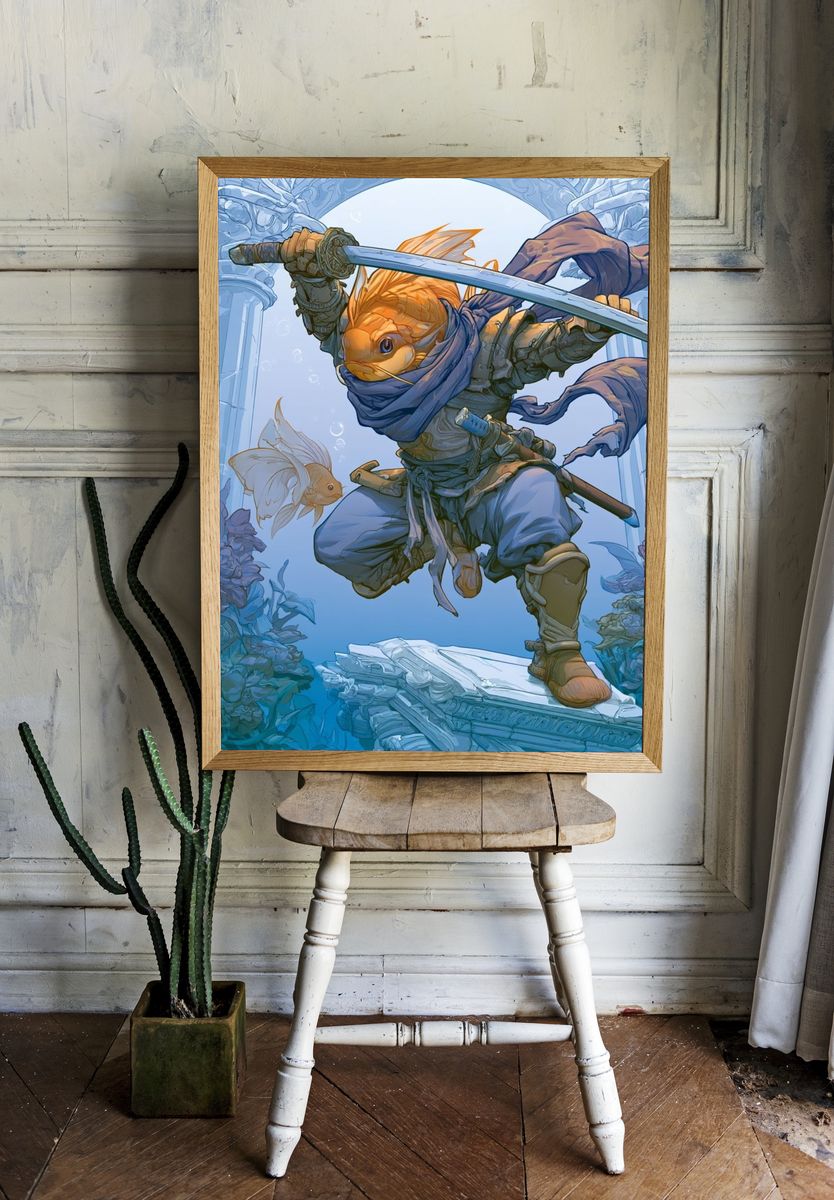 Fish Samurai Fantasy Illustration Poster. — room view 1