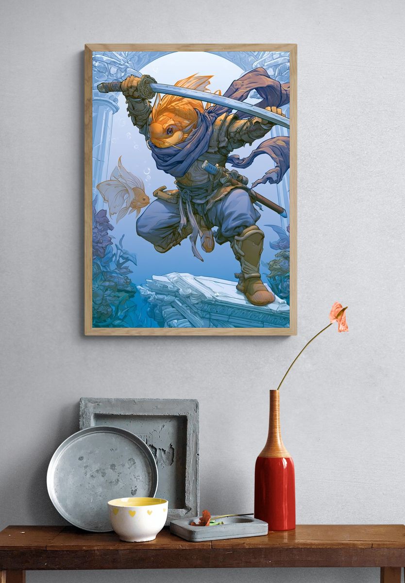 Fish Samurai Fantasy Illustration Poster. — room view 3