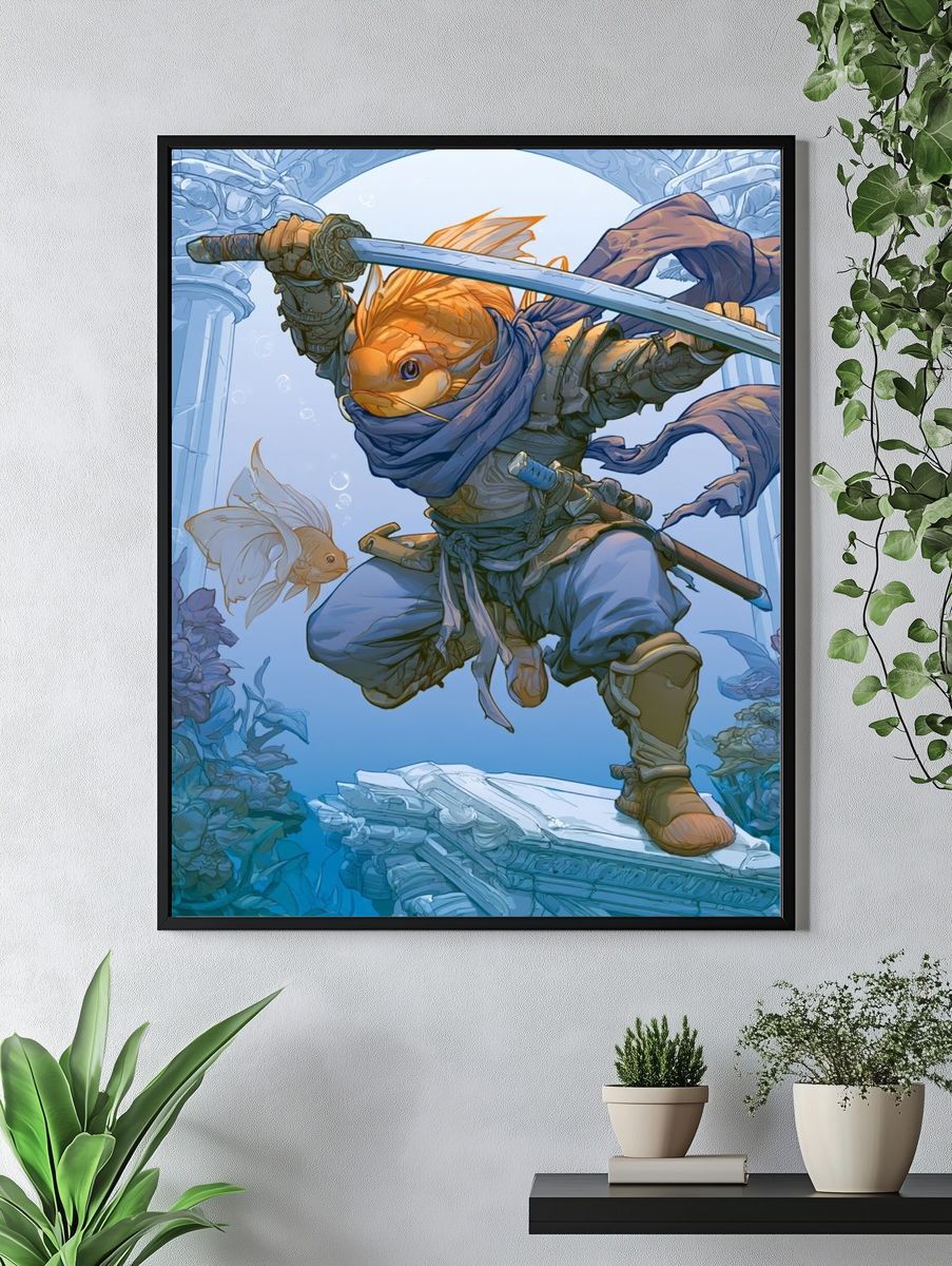 Fish Samurai Fantasy Illustration Poster. — room view 4