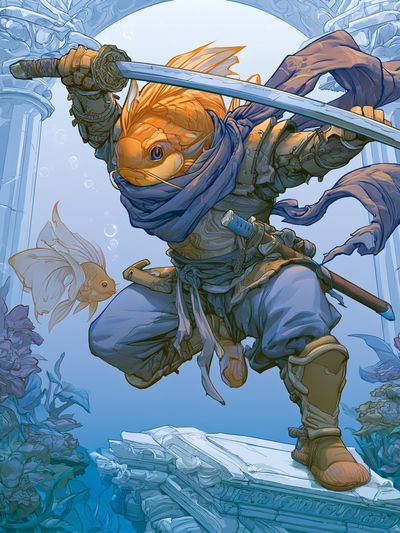 Fish Samurai Fantasy Illustration Poster. poster