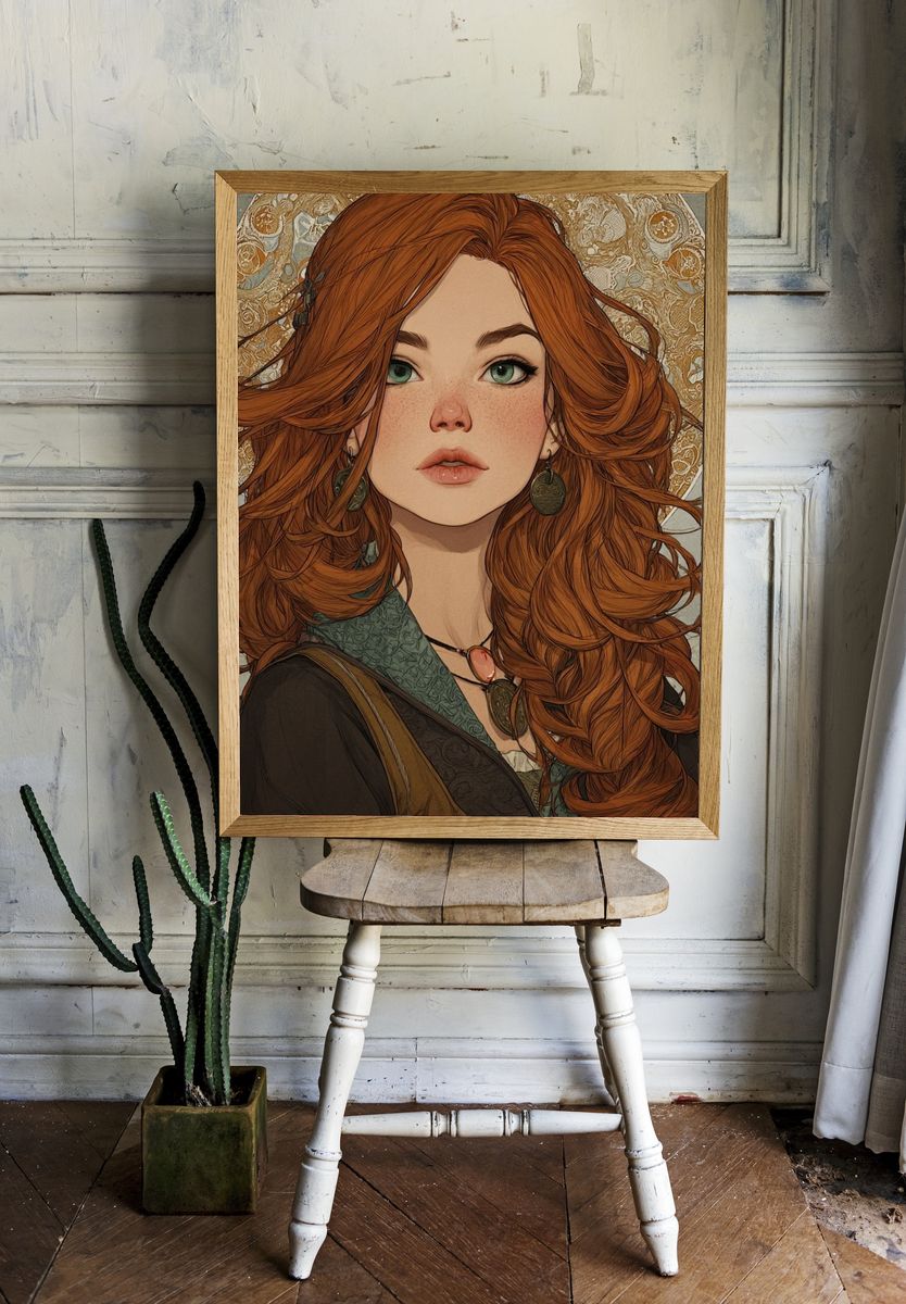Red-Haired Portrait Illustration Poster. room preview