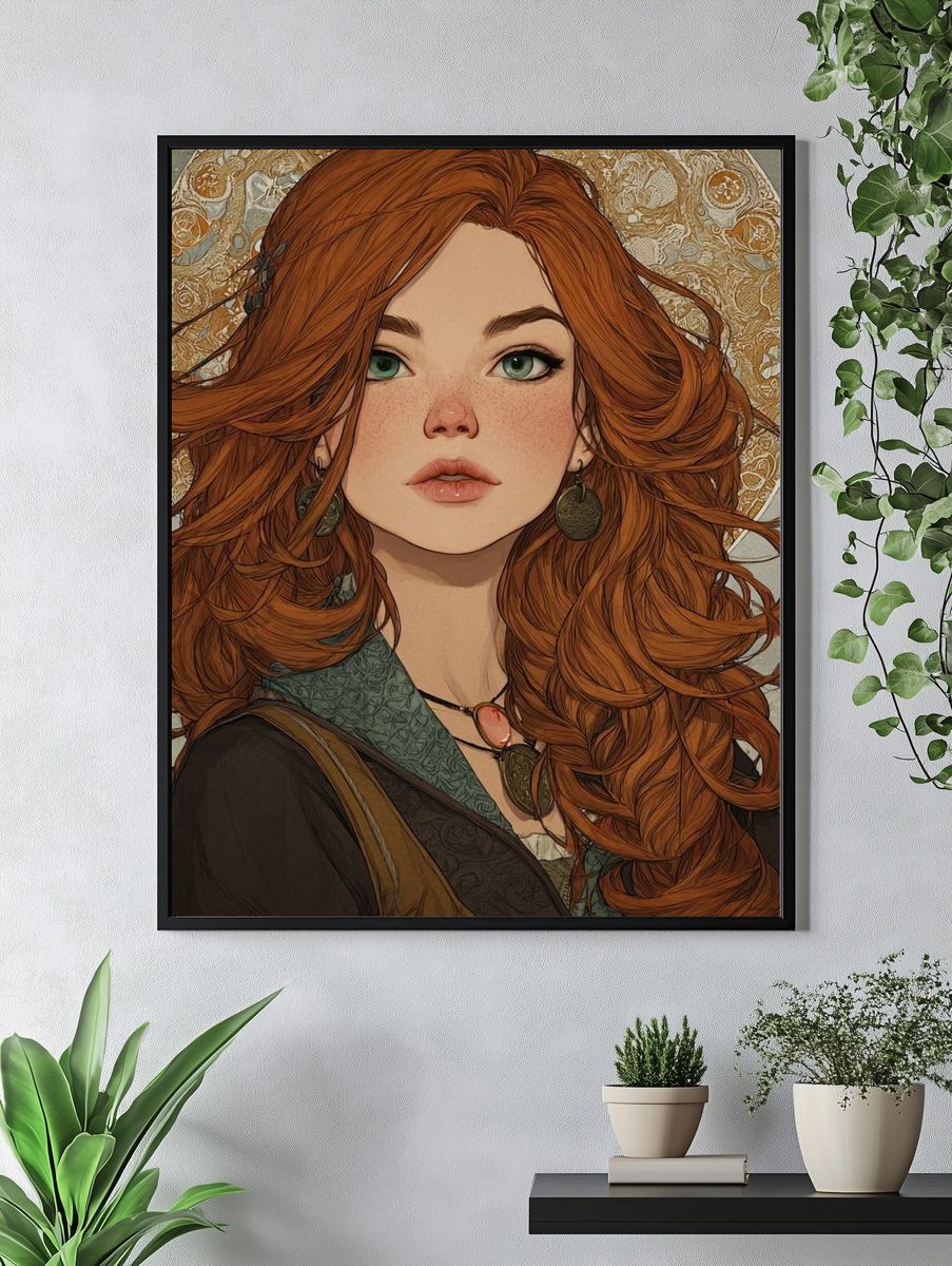Red-Haired Portrait Illustration Poster. — room view 4
