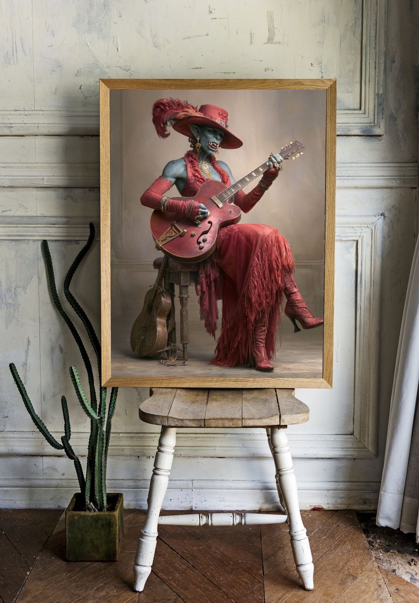 Gothic Vampire Guitarist Print. — room view 1