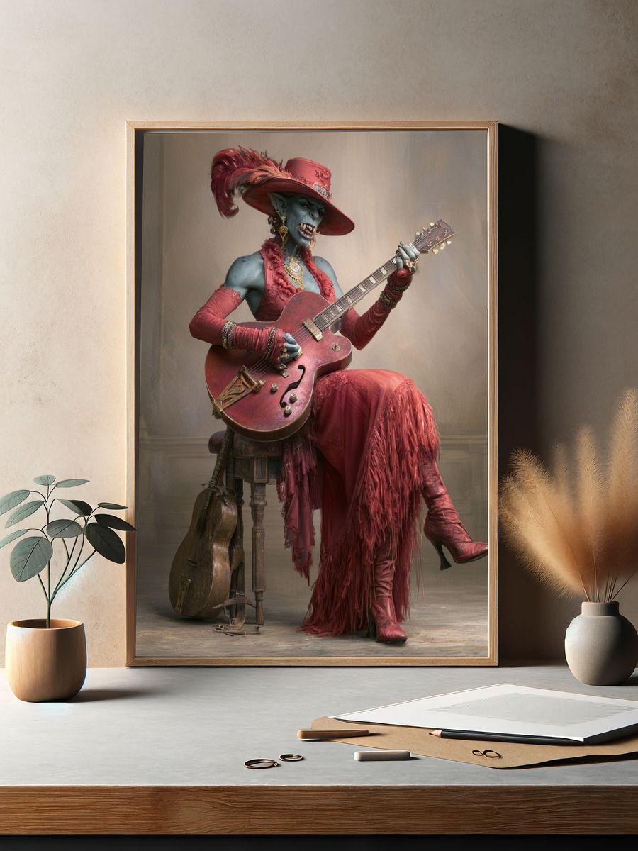 Gothic Vampire Guitarist Print. — room view 2