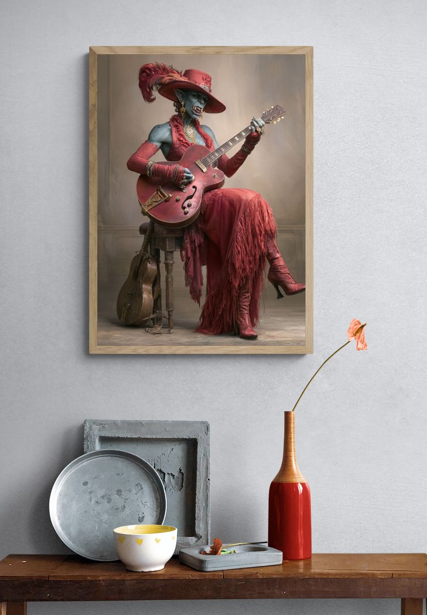 Gothic Vampire Guitarist Print. — room view 3
