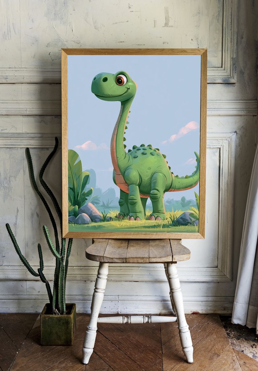 Friendly Dinosaur Illustration Poster. room preview