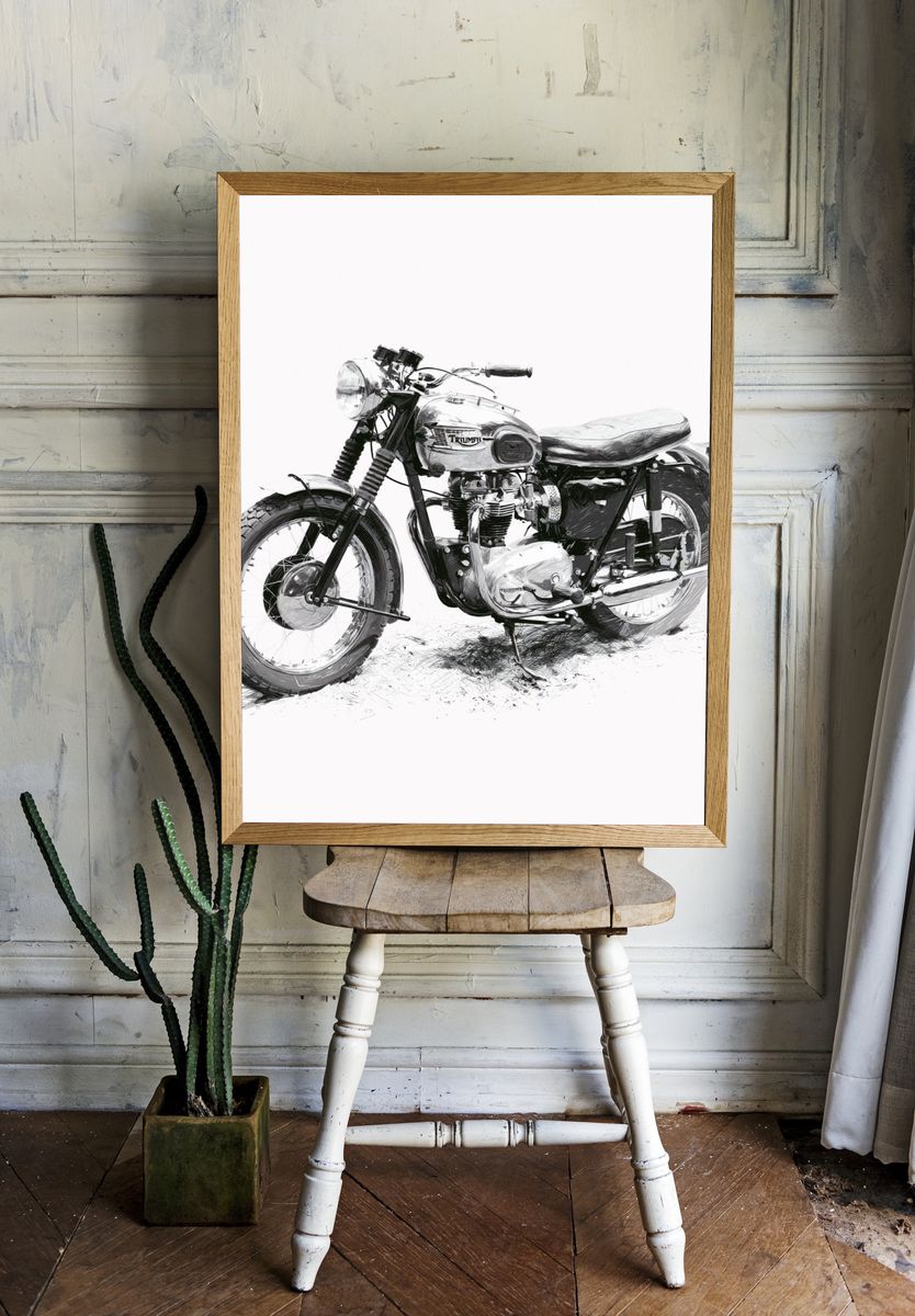 Triumph Motorcycle Sketch Print. — room view 1
