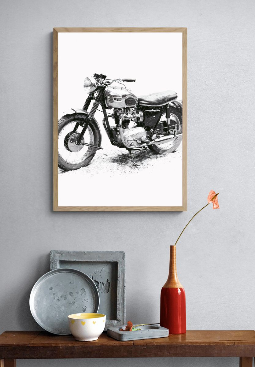 Triumph Motorcycle Sketch Print. — room view 3