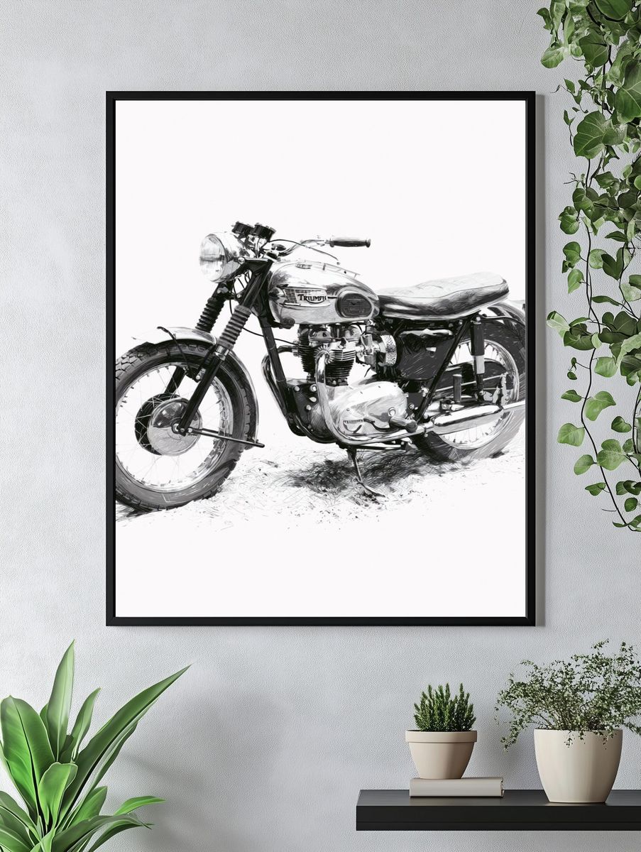 Triumph Motorcycle Sketch Print. — room view 4