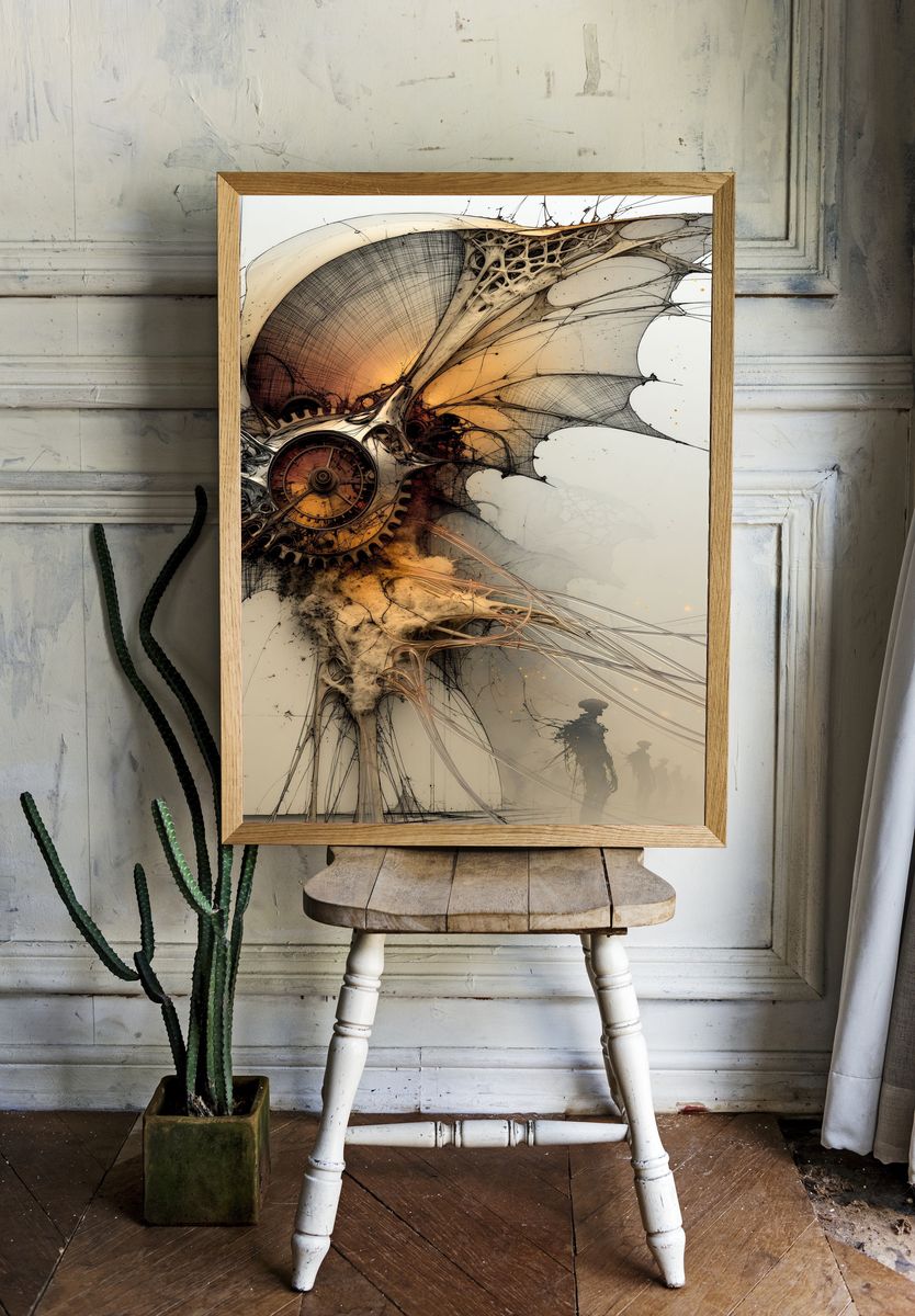 Steampunk Winged Clock Poster. room preview