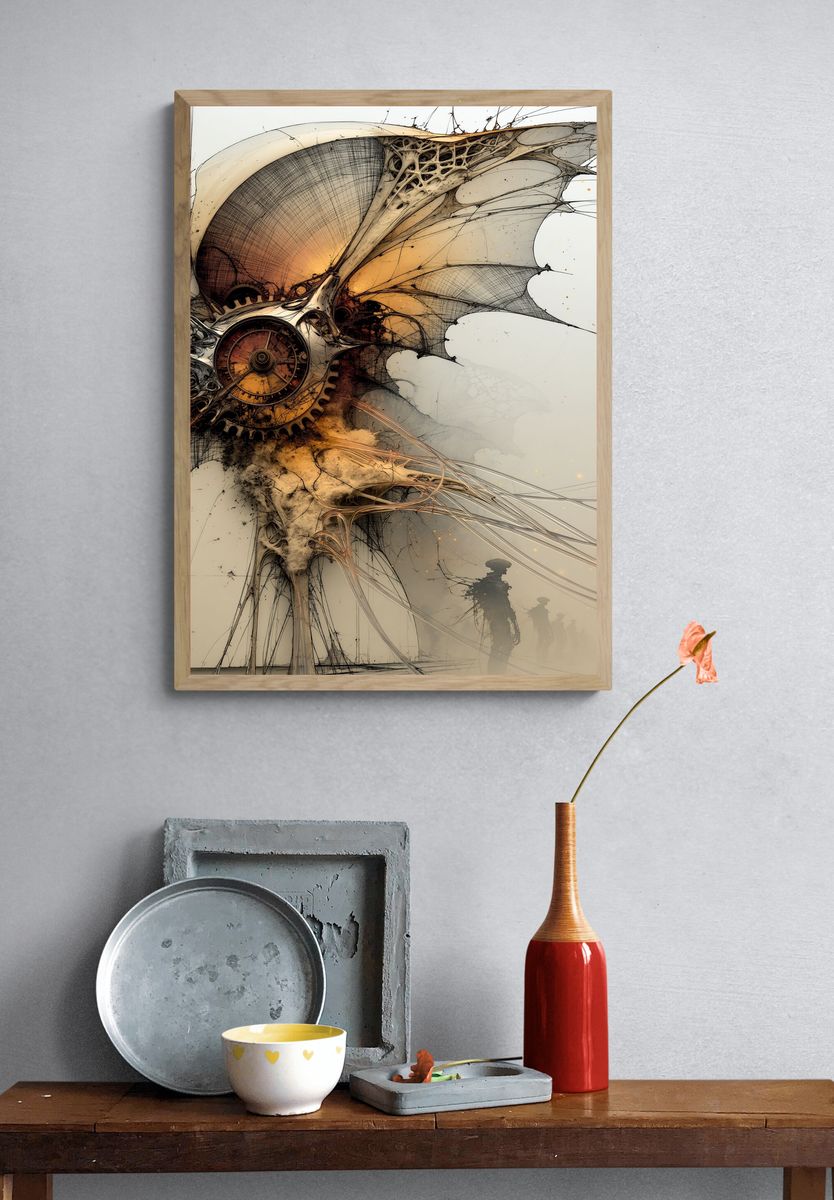 Steampunk Winged Clock Poster. — room view 3