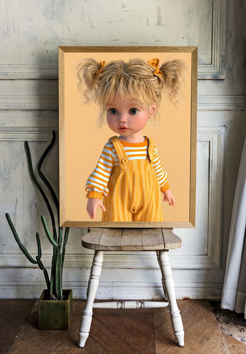 Blonde Doll Portrait Print. room preview