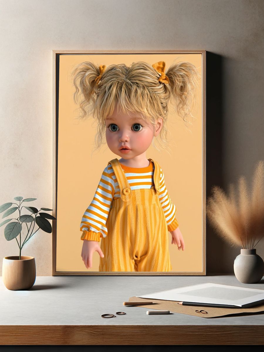 Blonde Doll Portrait Print. — room view 2