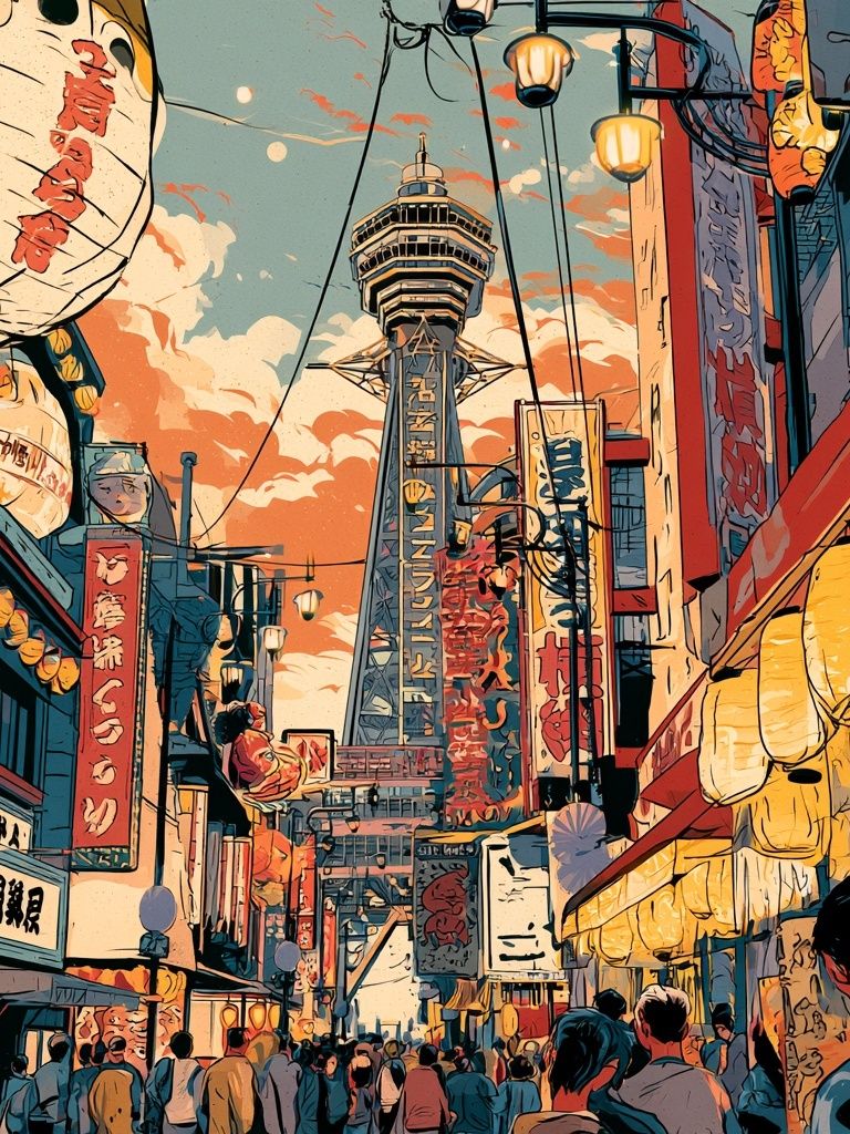 Osaka Street Tower Illustration Poster. poster — illustration art