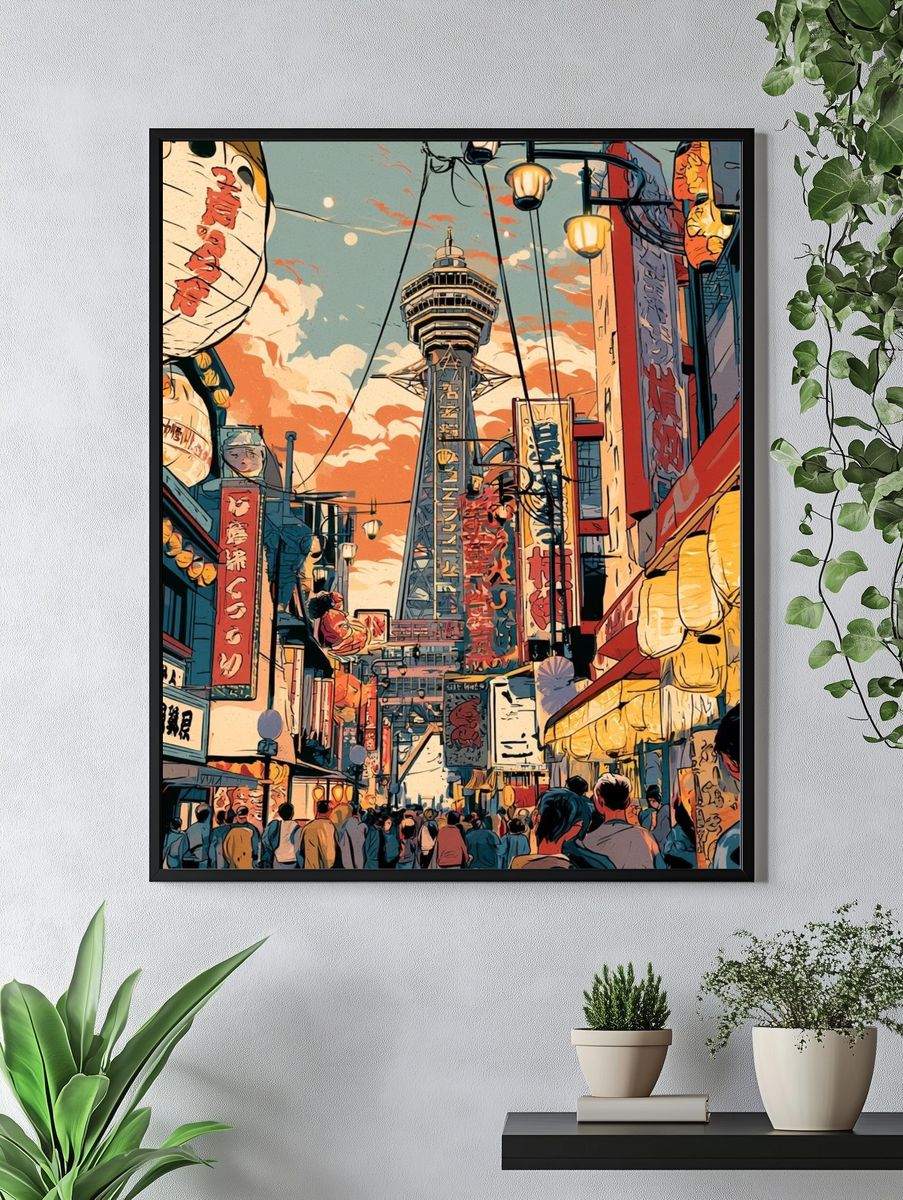 Osaka Street Tower Illustration Poster. — room view 4