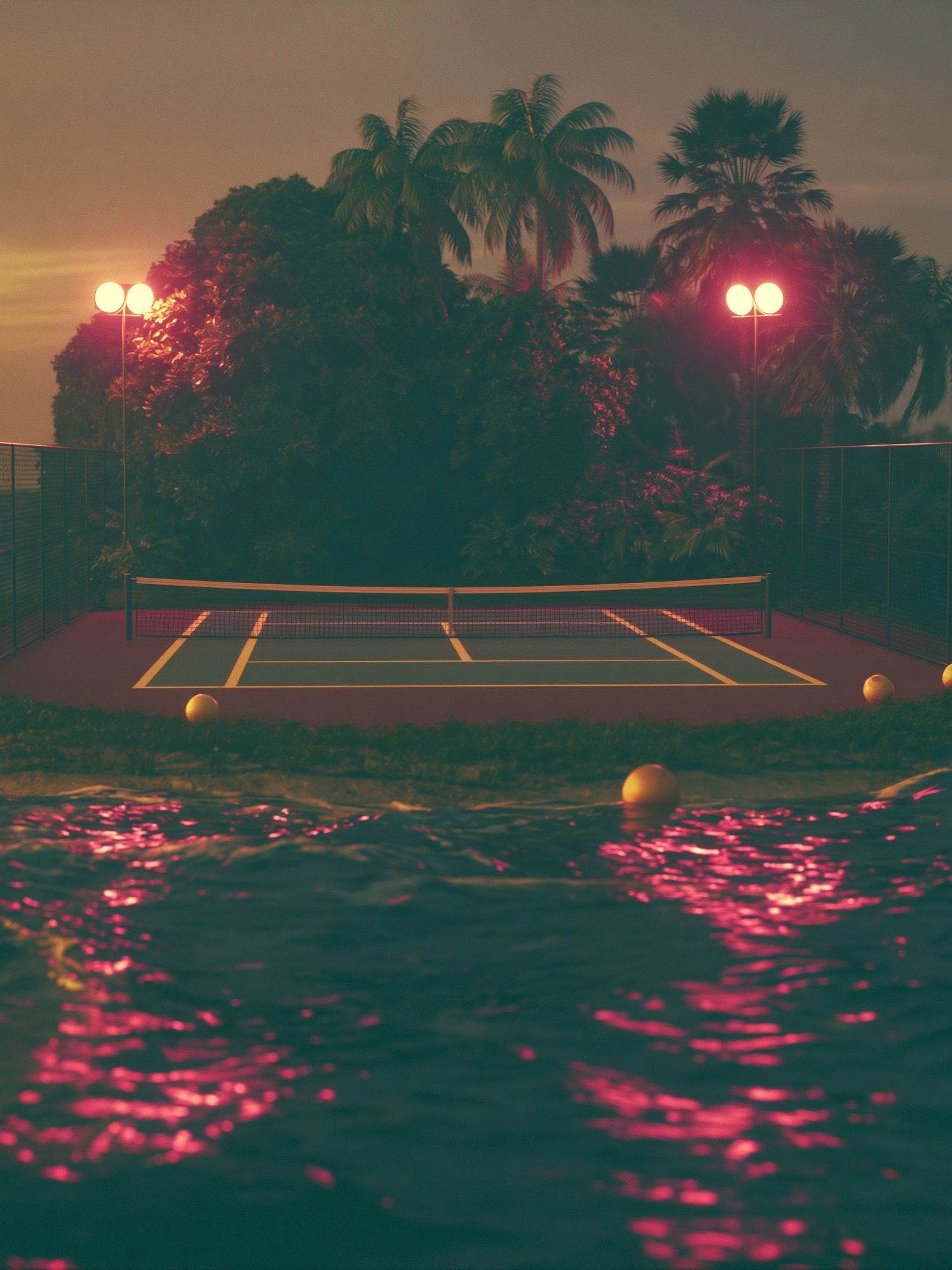 Neon Island Tennis Court Poster. poster detail