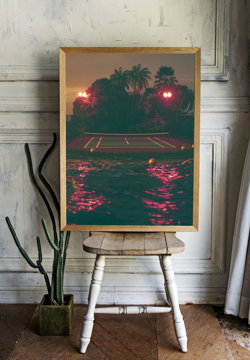 Neon Island Tennis Court Poster. room preview
