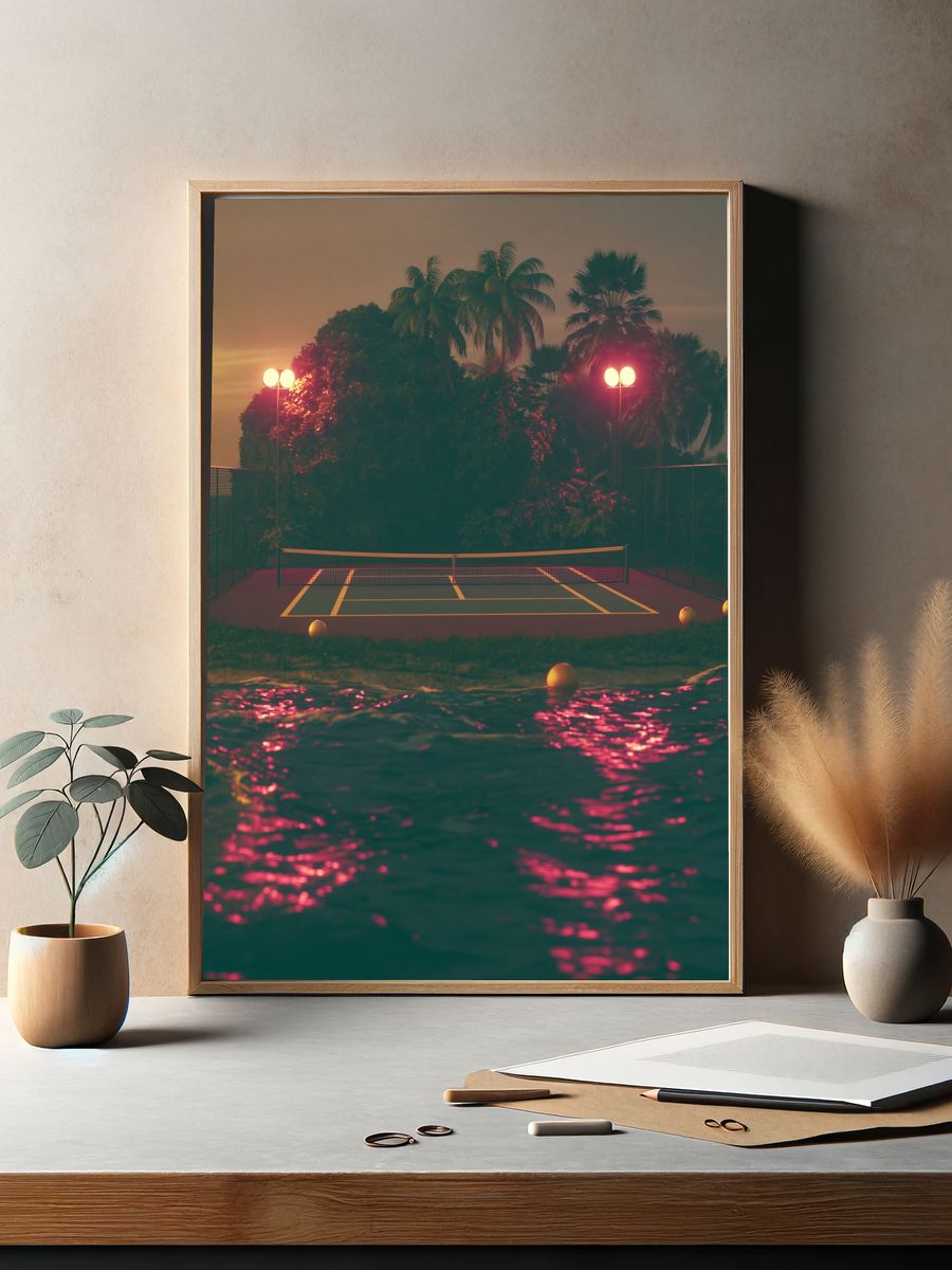 Neon Island Tennis Court Poster. — room view 2
