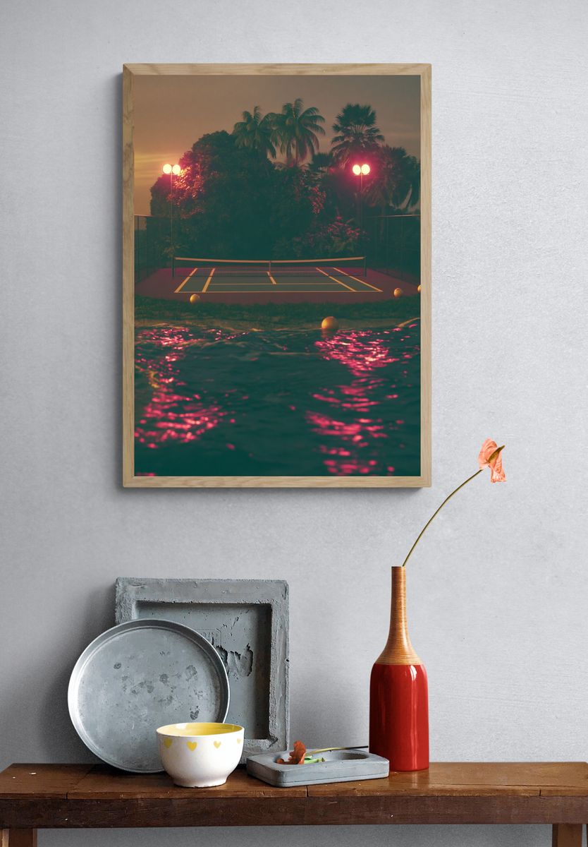 Neon Island Tennis Court Poster. — room view 3