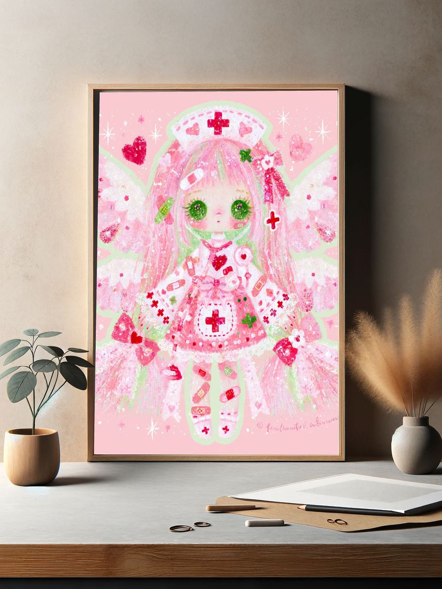 Kawaii Nurse Angel Illustration Poster. — room view 2