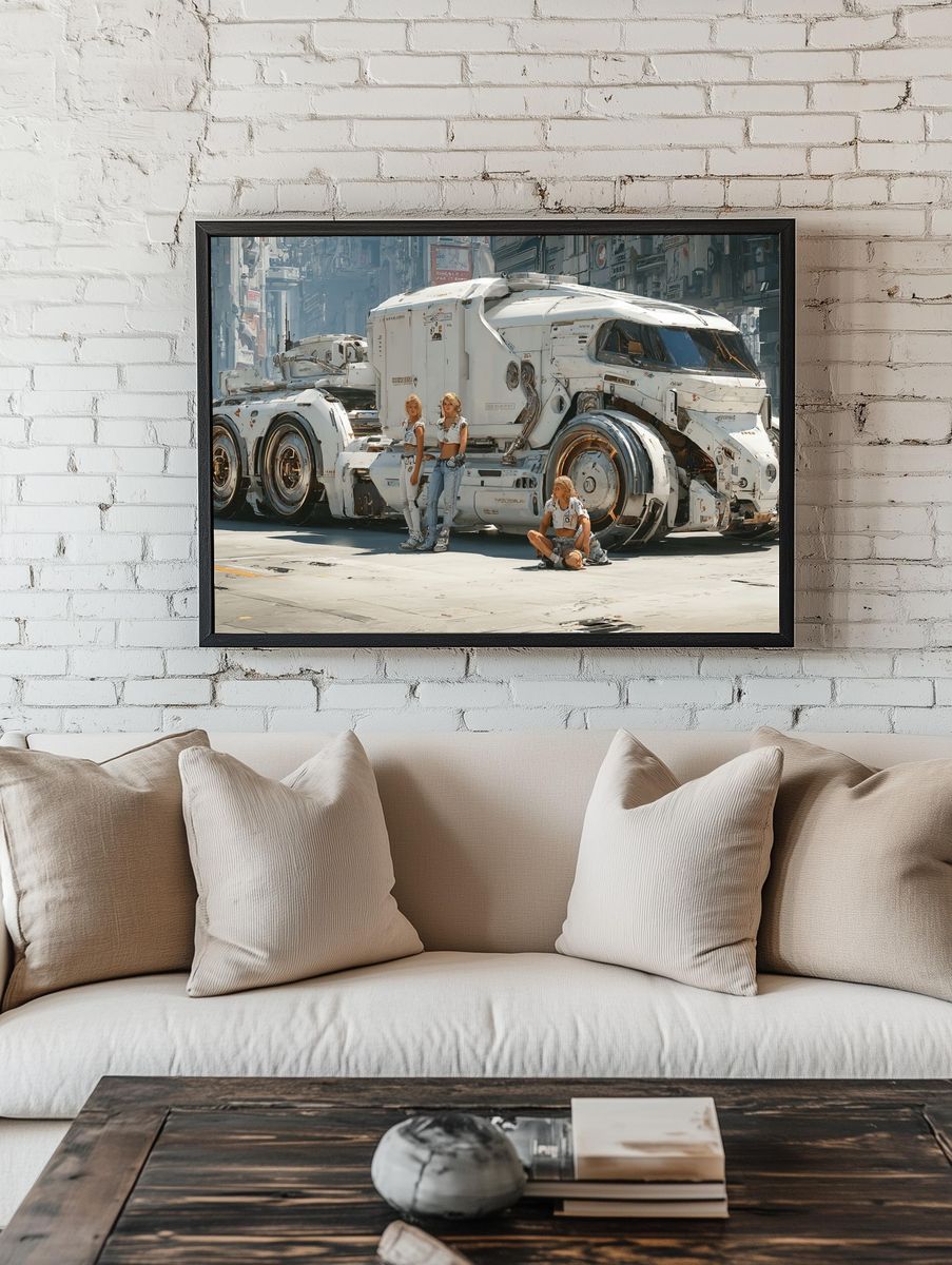 Futuristic Truck Street Scene Poster. room preview