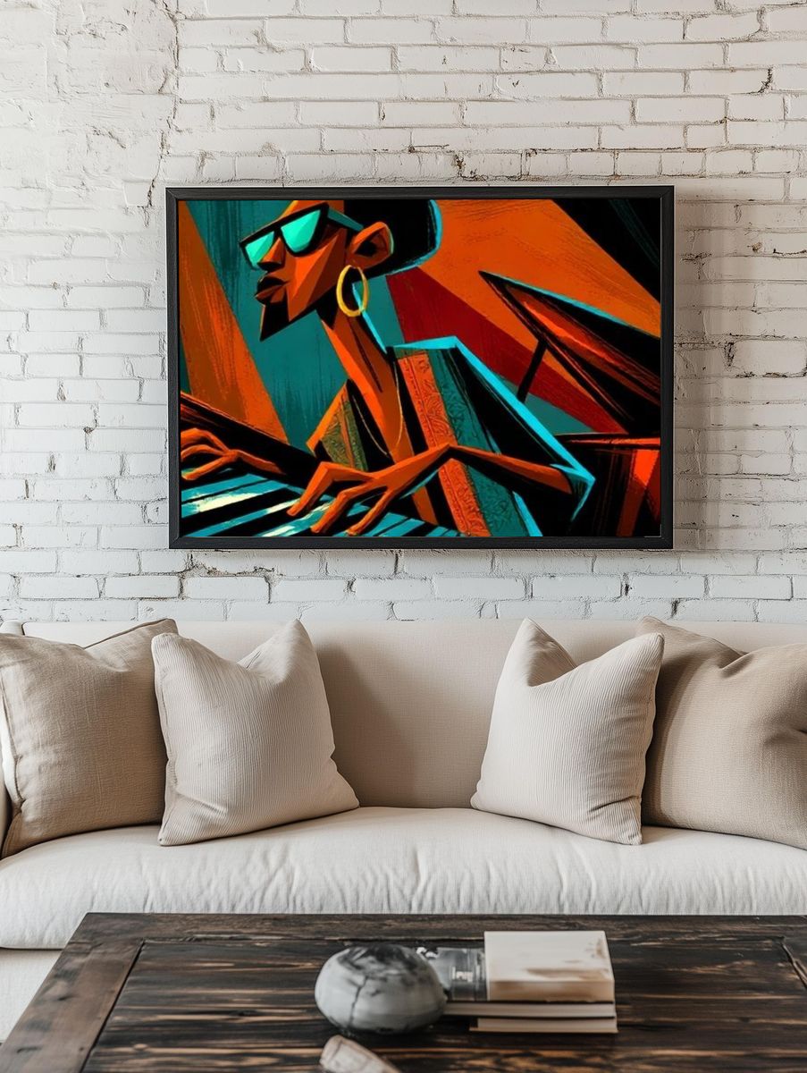 Stylized Jazz Pianist Illustration Poster. room preview